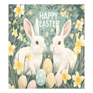 Imagem de Qilmy Capa magnética para máquina de lavar louça, ovos de páscoa e coelhos fofos, 58 x 66 cm, capa decorativa para geladeira para porta frontal, adesivo, máquina de lavar, painel de geladeira