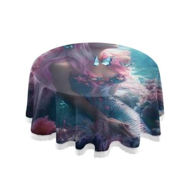 Imagem de Qilmy Toalha de mesa redonda de palmeira de treliça verde, 152 cm, resistente à água, à prova de derramamento, capa de mesa grande para jantar de reunião de família em ambientes internos e externos