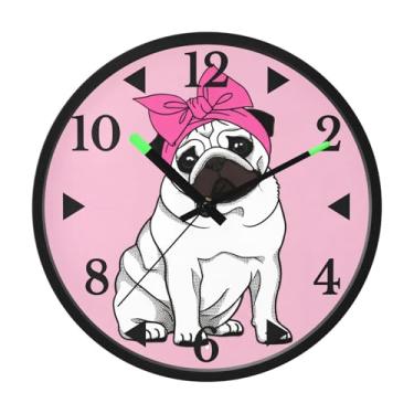 Imagem de STAYTOP Relógio de parede de LED buldogue com gravata borboleta para quarto com brilho noturno, relógios de parede silenciosos de 30 cm para decoração de sala de estar, controle de som, relógio de