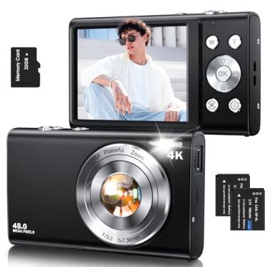 Imagem de Câmera digital, câmera de vlogging 4K com foco automático para fotografia com cartão de 32 GB, câmera digital compacta portátil de 48 MP para adolescentes adultos iniciantes com zoom de 16x