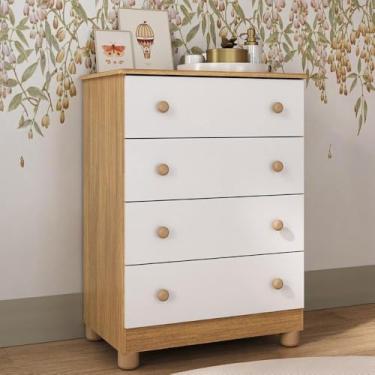 Imagem de Cômoda Infantil 65cm com 4 Gavetas Allegra Multimóveis Mp4421 Madeirado/branco