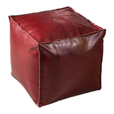 Imagem de LNGCLTEZ Pufe de couro artificial pufe quadrado pequeno banquinho otomano banquinho pufe de feijão almofada de chão pufes otomanos banquinho de sofá, vermelho