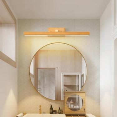 Imagem de Luminária de parede sobre espelho, luzes de madeira LED para banheiro, arandela giratória, dimerizável, 3 cores de luz, iluminação de parede em madeira para banheiro, sala de estar e quarto