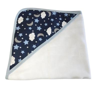 Imagem de Toalha de Banho com Capuz para Bebê, Estampa Céu, 70x70cm, Forro Fralda 100% Algodão, Absorvente, Hipoalergênica e Macia (Marinho)