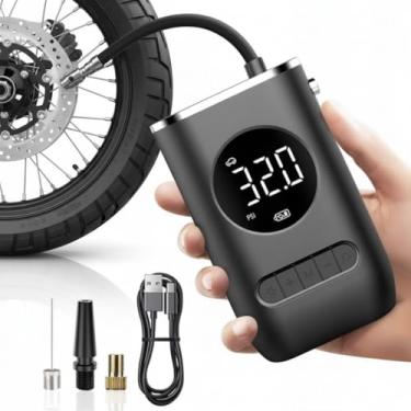 Imagem de Mini Compressor Calibrador de Ar Portátil Digital, Bateria Recarregável USB, 80W, 150 PSI, Display LCD, Bomba de Encher Pneus de Carro, Moto, Bicicleta, Bolas e Infláveis, com Lanterna Led