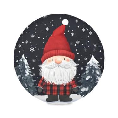 Imagem de STAYTOP Jogo americano redondo com gnomos de Natal fofos, 4 peças, tapetes de mesa antiderrapantes fáceis de limpar para decoração de mesa de festa e churrasco