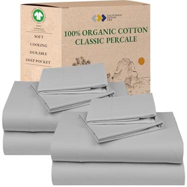 Imagem de California Design Den Pacote com 2 lençóis de casal - 100% algodão orgânico, percal fresco e respirável, tamanho casal, bolsos profundos, conjunto de cama leve - cinza claro