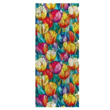 Imagem de Achang Adesivos de parede de plantas, tulipas coloridas, adesivo de janela de vidro, descasque e cole para sala de estar, quarto, TV, parede, sala de aula, decoração