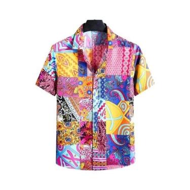Imagem de Camisa Havaiana Masculina plus Size Com Estampa Digital 3D, Manga Curt