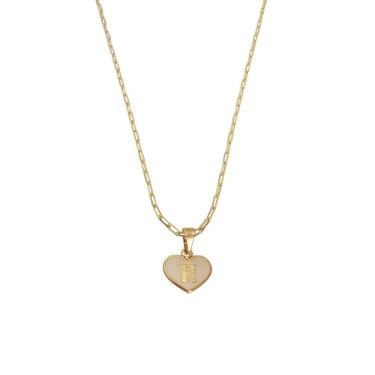 Imagem de Colar Cartier 60Cm Coração Branco Letra H Banhado Ouro 18K