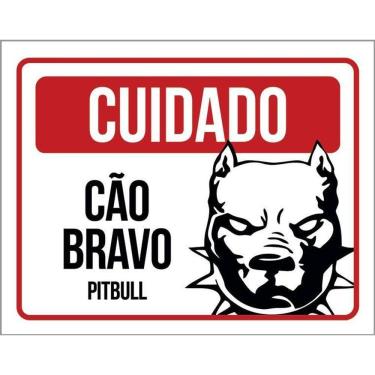 Imagem de Placa Cuidado Cão Cachorro Bravo Pitbull 36X46