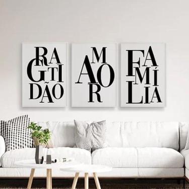 Imagem de Kit 3 Quadros Gratidão Amor E Família 33X24 C/Vidro - Branca