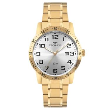 Imagem de Relógio Masculino Analógico Quartz De Pulso Dourado Em Aço Inoxidável Mostrador Branco Com Calendário A Prova D'água Em 50 Metros Original