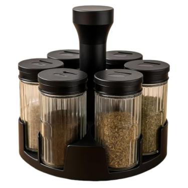 Imagem de Porta Temperos Giratório 360° com 6 Potes de Vidro 85ml | Organizador Moderno para Cozinha(2 Unidades)