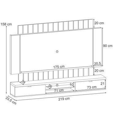 Imagem de Painel Para TV 70 Pol Ripado com Bancada Suspensa Luzzi B01 Preto Castanho - Lyam Decor