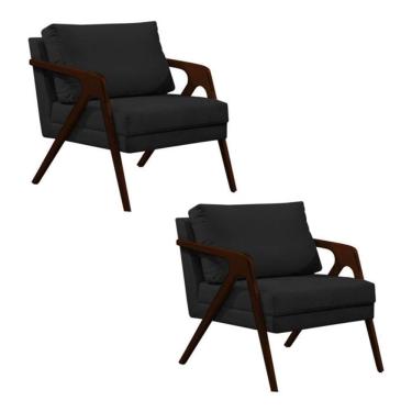 Imagem de Conjunto 2 Poltronas Sala De Estar Monique Madeira Castanho Preto Veludo