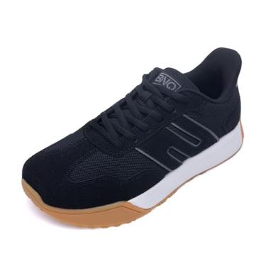 Imagem de N BESUNEW Tênis feminino com bico largo, plataforma de caminhada fácil de calçar e descalçar, com suporte de arco, calçados esportivos casuais confortáveis e retrô, Preto, 36