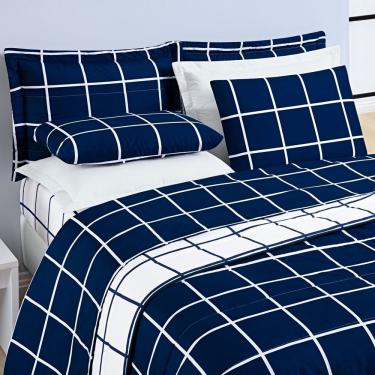 Imagem de Cobre Leito 200 Fios Dupla Face King Austin 03 Peças - Marinho