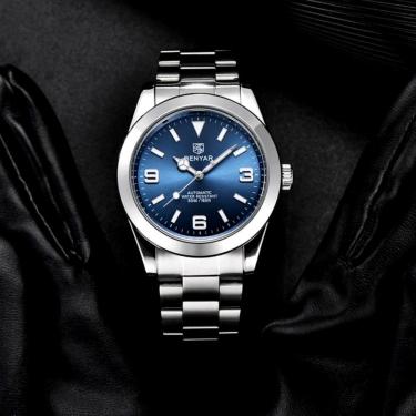 Imagem de Relógio De Pulso Mecânico Em Aço Inoxidavel Design Esportivo Impermeável Azul