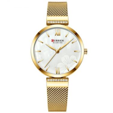 Imagem de Relógio Minimalista Feminino Quartzo Pulseira Em Aço Design Elegante Casual Dourado