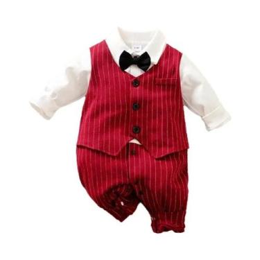Imagem de Macacão De Bebê Menino Recém-Nascido Vermelho Com Patches, Manga Longa