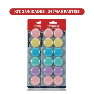 Imagem de Kit 24 Unidades Ima Redondo Colorido Tom Pastel para Mural Escolar Lou