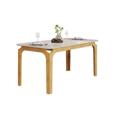 Imagem de Mesa P- Cozinha Marina C- Tampo Madeirado C- Vidro Curvo 160x80cm Cedro-off White - Dj Móveis