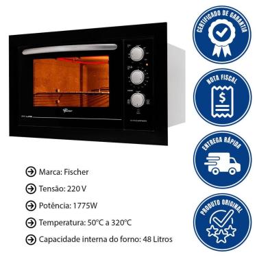 Imagem de Kit Forno Elétrico 48l + Micro-ondas 25l Fischer Fit Line Embutir Preto 220V