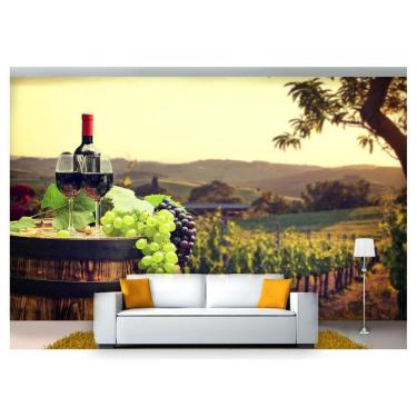 Imagem de Papel De Parede Barril Vinho Cacho De Uva 3D Al235