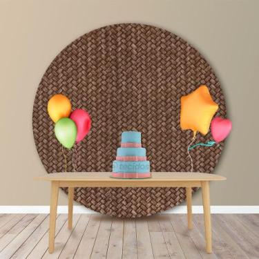 Imagem de Painel Redondo em Jacquard Estampado Palha Entrelaçada Marrom, 1,50, 1