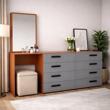 Imagem de Cômoda Penteadeira 8 Gavetas Lisboa Cinza/Freijó