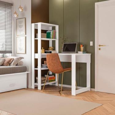 Imagem de Mesa Escrivaninha com Estante e Licce 4 Prateleiras 120cm Branco - DRD