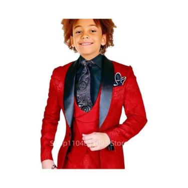 Imagem de Conjunto De Terno Jacquard 3 Peças Para Meninos: Blazer, Colete E Calç