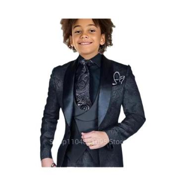 Imagem de Conjunto De Terno Jacquard 3 Peças Para Meninos: Blazer, Colete E Calç