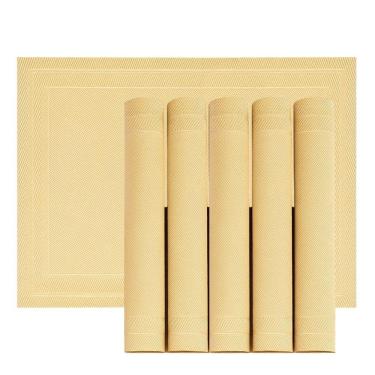 Imagem de Jogo 6 Lugar Americano Retangular Mesa Pvc Dourado Executivo 30x45cm Em Casa Tem