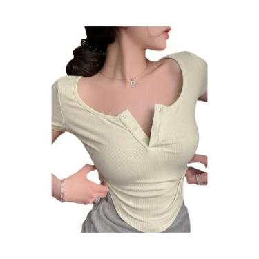 Imagem de Camiseta Casual Feminina De Manga Curta Com Decote Redondo Para Primav