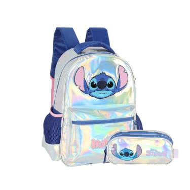 Imagem de Mochila Costas Stitch Com Estojo Box Escolar Holográfico