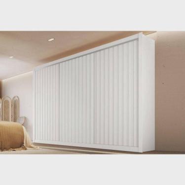 Imagem de Guarda Roupa Casal Ripado 3 Portas 6 Gavetas - York-branco - Móveis Europa