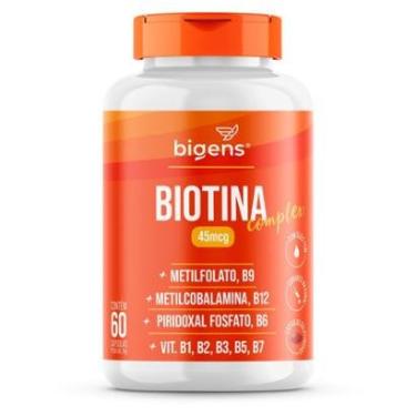 Imagem de Biotina Complex com TCM Metilfolato Metilcobalamina Vitaminas B1 B2 B3 B5 60 Cps - Bigens-Unissex