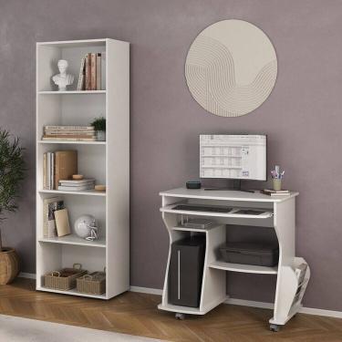 Imagem de Conjunto Sala de Estar 1 Escrivaninha e 1 Estante Multy com 5 Prateleiras Branco
