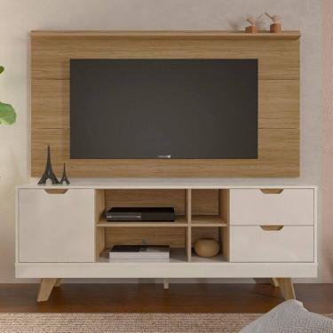 Imagem de Conjunto 2 Peças Painel Slim e Rack 1 Porta com Dobradiças de Metal Michigan Carvalho/Off White