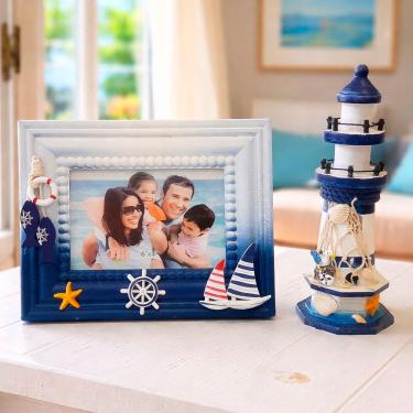 Imagem de Porta Retrato Farol Náutico Decoração Casa De Praia Kit 2pçs