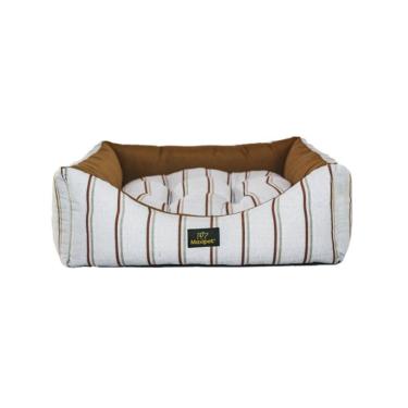 Imagem de Cama para Cachorro Quadrada em Poliéster Listrada Marrom e Cinza Grande (GG) 50 x 50 cm