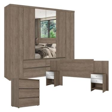 Imagem de Guarda Roupa Casal Nobre 6 Portas Glass com Cômoda Gaveteiro Condessa 