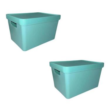 Imagem de 2 Caixa Organizadora Empilhavel com Tampa Cesto Azul Branca Verde 17 L