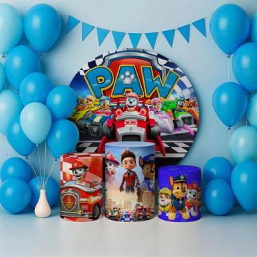 Imagem de Capas Painel Redondo Cilindros Decoração Heróis Caninos - Genérica