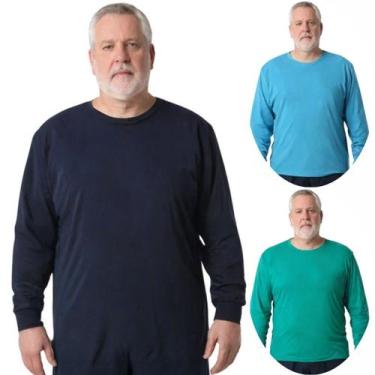 Imagem de Kit 3 Camisas Masculina Manga Longa Plus Size Malha Fria - Genérico, G