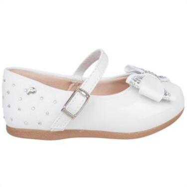 Imagem de Sapatilha Infantil Pampili Angel 04 Laço E Strass Branco Verniz-Feminino