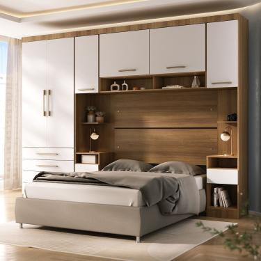 Imagem de Quarto 6 Portas 6 Gavetas Cab Qn Paris Master Luciane Móveis Avelã Pf-branco Pf