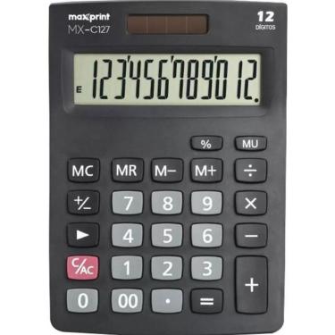 Imagem de Calculadora de Mesa Maxprint C127 com 12 Dígitos, Teclas Macias, Visor Inclinado e Alimentação TWO POWER Preto